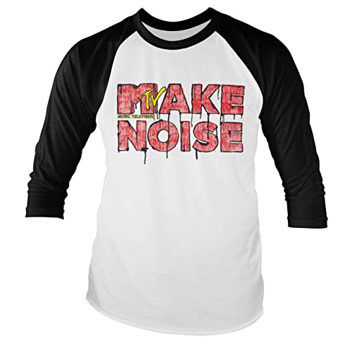 MTV Offizielles Lizenzprodukt Make Noise Baseball Lange Ärmel T-Shirt (Weiß-Schwarz), L von MTV