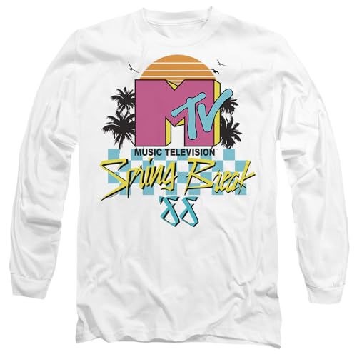 MTV Spring Break Unisex Erwachsene Langarm-T-Shirt mit Schachbrettmuster, Weiß, L von MTV