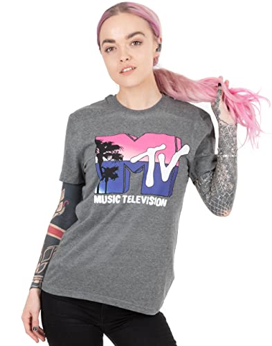 MTV T-Shirt für Frauen Musik Fernsehen Palm Tree Logo Geschenk Ladies Grey Top Small von MTV