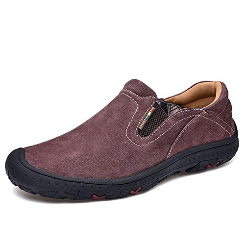 MTnoble Loafers Casual Slip-Ons for Männer Runde Toe Nähen Seiten Elastische Zwickel Dicke Gummisohle Flat Faux Leder (Color : Red Brown, Size : 44 EU) von MTnoble