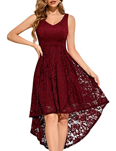 MuaDress 6666 Damen Cocktailkleid Spitzenkleid Brautjungferkleid V-Ausschnitt Festliche Abendkleider Elegant Vokuhila Hochzeit Ohne Arm Kleid V Tiefrot XL von MuaDress