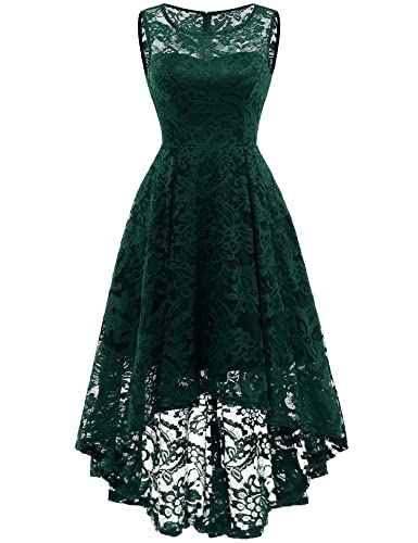 MuaDress 6006 Elegante Abendkleider Cocktailkleider Damenkleider Brautjungfernkleider aus Spitzen Knielange Rockabilly Ballkleid Rund Ausschnitt Grün XL von MuaDress