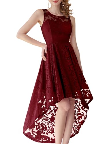 MuaDress 6006 Elegante Abendkleider Cocktailkleider Damenkleider Brautjungfernkleider aus Spitzen Knielange Rockabilly Ballkleid Rund Ausschnitt Tiefrot L von MuaDress