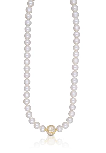 MUAU Schmuck Collier Silber 925 Süsswasserperle 8-9mm Zirkonia von MUAU Schmuck