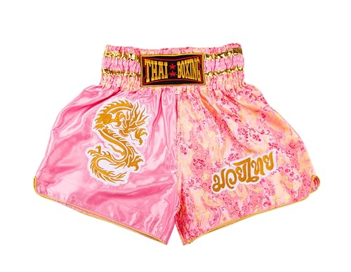 MUAY NATION Muay Thai Shorts für Männer Frauen Slim Cut MMA Boxshorts Training Kickbox-Kleidung Kampfsport-Shorts (DE/NL/SE/PL, Alphanumerisch, XXL, Regular, Regular, Drachen Rosa) von MUAY NATION