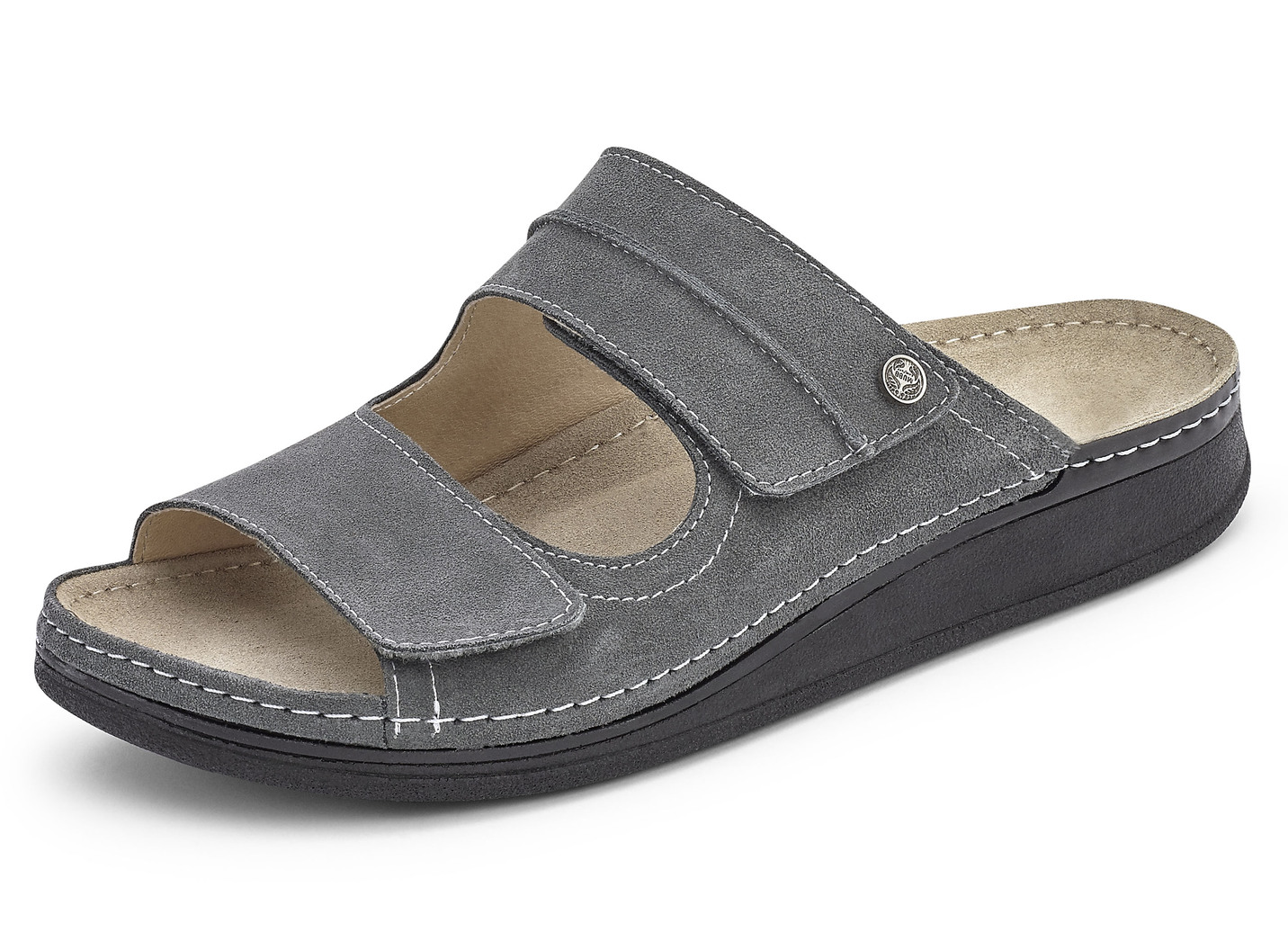 Mubb, bequeme Herren-Pantoletten, Weite H, mit Klettverschluss, Grafit, Größe 42 von MUBB