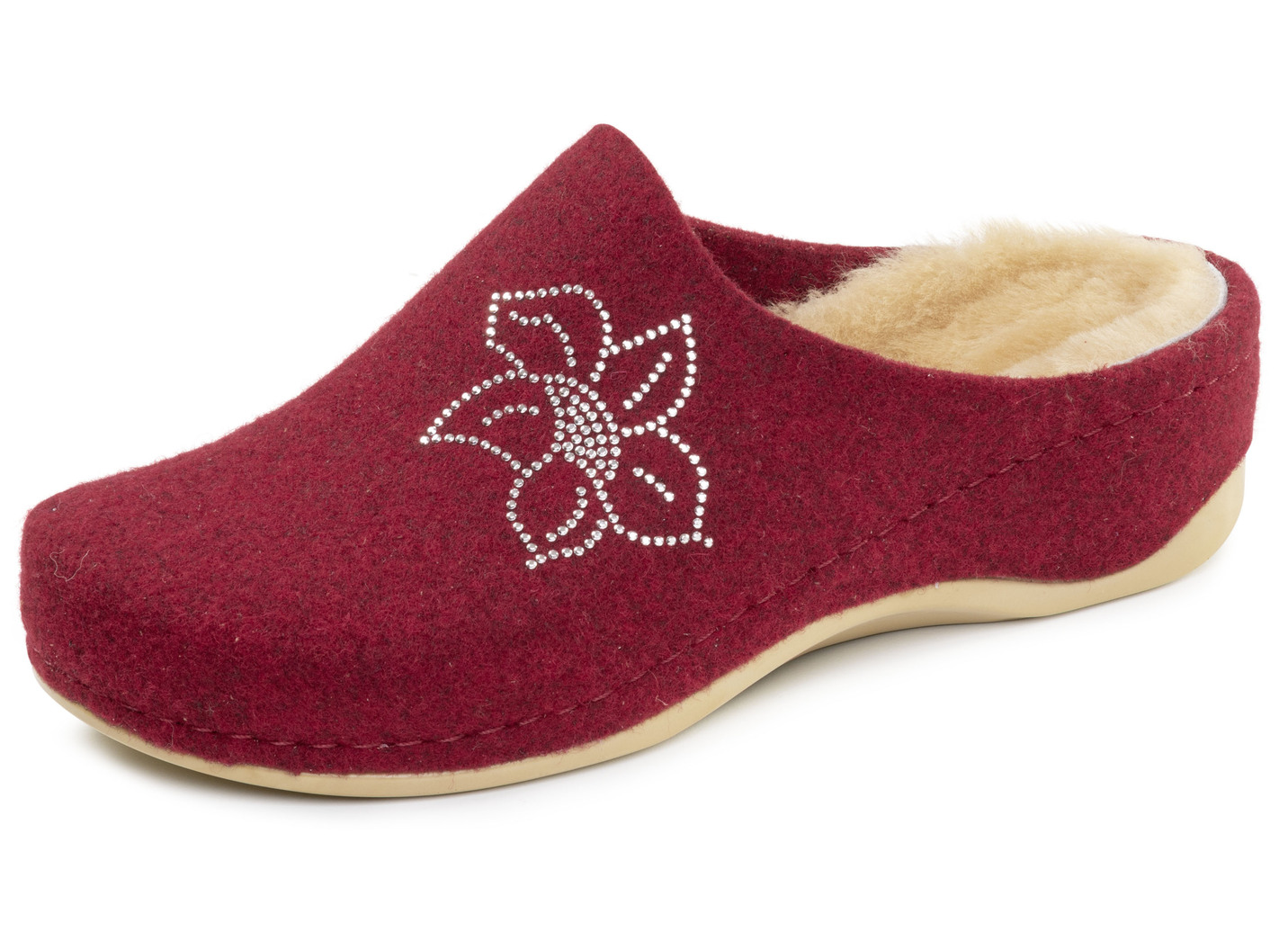 Mubb, gefütterte Damen-Hausschuhe, Weite H, mit Lammfell, Dunkelrot, Größe 38 von MUBB