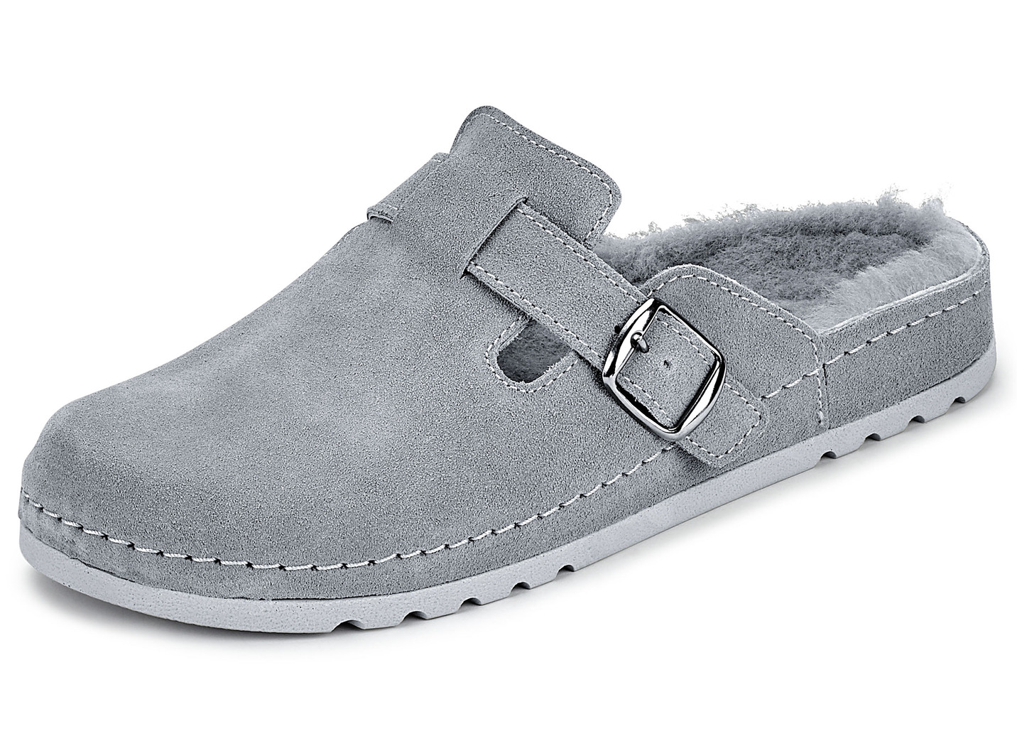Mubb, klassische Damen-Hausschuhe, Weite H, mit Lammfell, Hellgrau, Größe 41 von MUBB