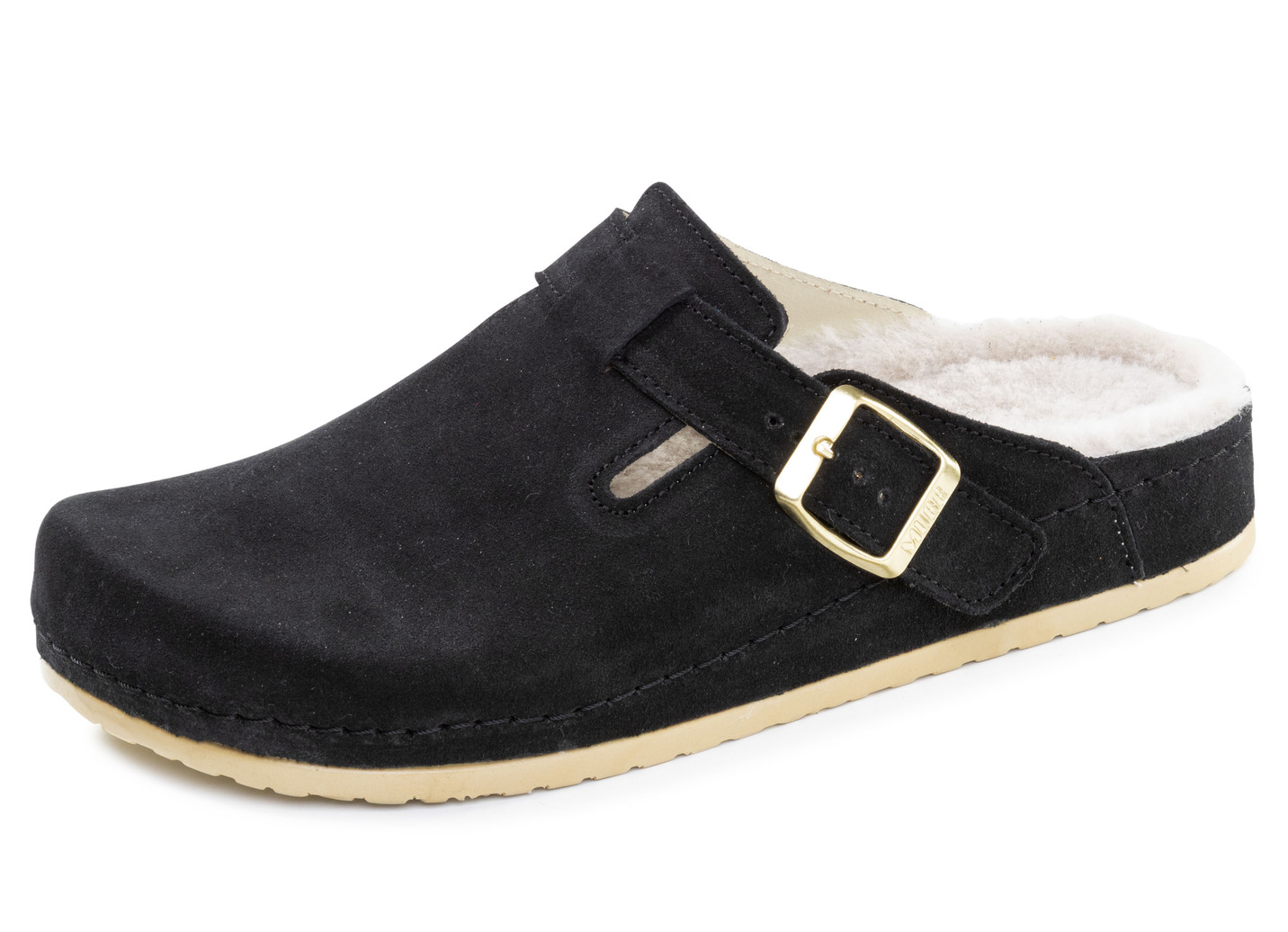 Mubb, klassische Damen-Hausschuhe, Weite H, mit Lammfell, Schwarz, Größe 39 von MUBB