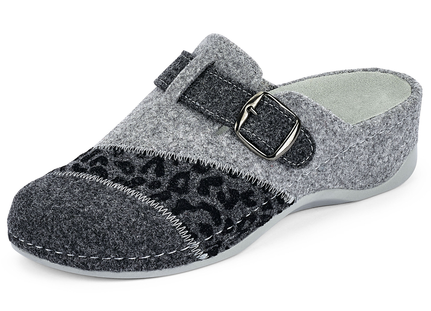 Mubb, klassische Damen-Hausschuhe, Weite H, mit herausnehmbarem Fußbett, Anthrazit-Hellgrau, Größe 36 von MUBB