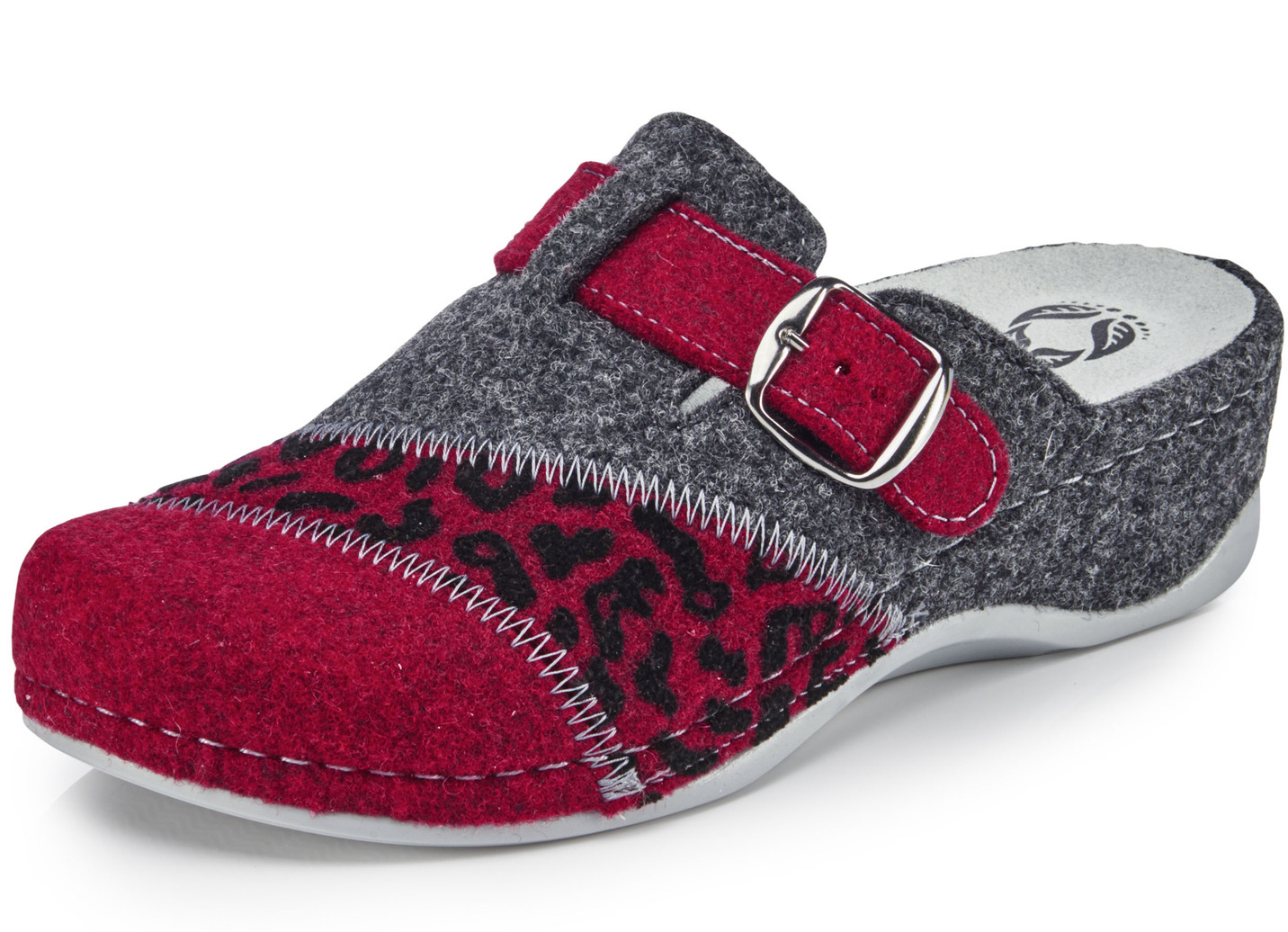 Mubb, klassische Damen-Hausschuhe, Weite H, mit herausnehmbarem Fußbett, Granatrot-Anthrazit, Größe 36 von MUBB