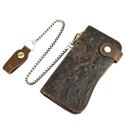 MUBBAR Herren Portemonnaie mit Kette, Leder Geldbörse für Männer mit 14 Kartenfächern, 2 Geldscheinfächern, Münzfach & Smartphone-Fach (Brown 1) von MUBBAR
