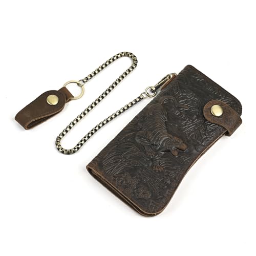 MUBBAR Herren Portemonnaie mit Kette, Leder Geldbörse für Männer mit 14 Kartenfächern, 2 Geldscheinfächern, Münzfach & Smartphone-Fach (Brown 2) von MUBBAR