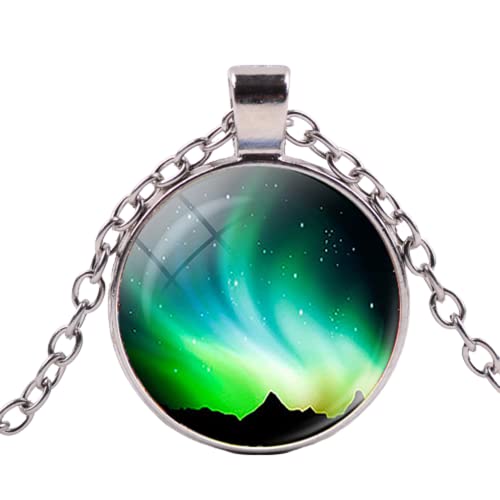 Aurora Halskette für Damen, grüne Nordlichter, Waldglas, Cabochon, Paar-Anhänger, Halskette, 3 Aurora Halskette für Damen, grüne Nordlichter, Waldglas, Cabochon, Paar-Anhänger, Halskette, 3 von MUBYS