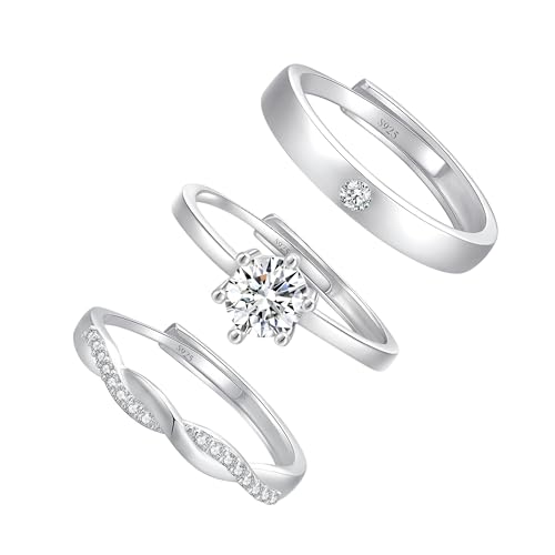 MUCCA 3 Stück Ring Silber 925 Damen Ringe Frauen Cubic Zirkonia Verlobungsring Damen Verstellbare Statement Ring Damen Stapelbare Daumenring Fingerring Set Schmuck von MUCCA