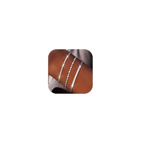 MUCCA 3Pcs Armband Damen 925 Sterling Silber Armbänder Silber Armband Set Verstellbare Stapelbare Kettenarmband für Damen, Wertvolle Silberschmuck Geschenke für Frauen von MUCCA