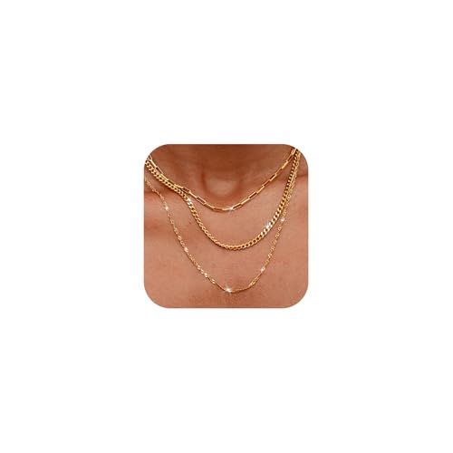 MUCCA 3Pcs Kette Damen Layering Kette Gold mit CZ Goldkette Schlangenkette Verstellbarer Halskette Damen Gold Schmuck für Frauen von MUCCA