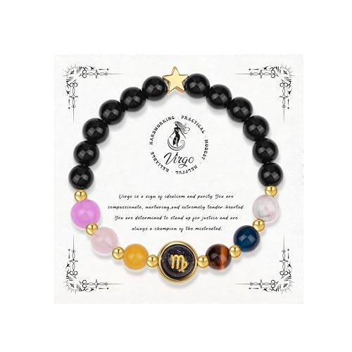 MUCCA Jungfrau Zodiac Academy Perlenarmband Damen Verstellbare Elastische Zodiac Academy Deutsch Armband Damen natürlichen Kristallperlen Armband Schmuck Geschenke für Frauen von MUCCA