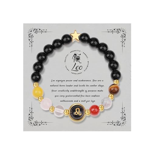 MUCCA Leo Zodiac Academy Perlenarmband Damen Verstellbare Elastische Zodiac Academy Deutsch Armband Damen natürlichen Kristallperlen Armband Schmuck Geschenke für Frauen von MUCCA