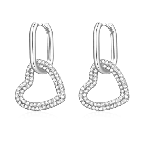 MUCCA Ohrringe Silber 925 für Damen Hängend Doppel Creolen Silber 925 Stern Herzform Quadratisch Creolen Silber Schmetterling Hängend Damenohrringe Hypoallergen Bunte Zirkonia Klein Ohrring von MUCCA