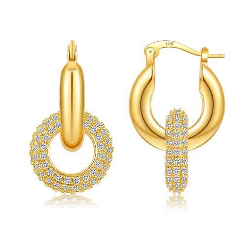 MUCCA Ohrringe Silber 925 für Damen Hängend Doppel Creolen Silber 925 Stern Herzform Quadratisch Creolen Silber Schmetterling Hängend Damenohrringe Hypoallergen Bunte Zirkonia Klein Ohrring von MUCCA