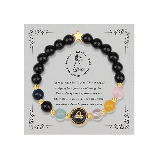 MUCCA Waage Zodiac Academy Perlenarmband Damen Verstellbare Elastische Zodiac Academy Deutsch Armband Damen natürlichen Kristallperlen Armband Schmuck Geschenke für Frauen von MUCCA