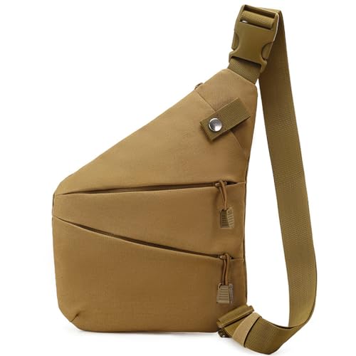 MUCHER Schultertasche Molle Diebstahlsichere Umhängetasche Militärisch Crossbody Tasche Taktisch Brusttasche Chest Sling Bag Klein für Herren Reisen Outdoor Wandern Jagdcamping (Rechte Schulter-Khaki) von MUCHER