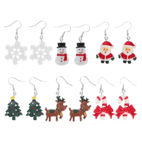 6 Paar Kreative Weihnachts Ohrringe FüR Damen Und MäDchen, Inklusive Schneemann, Rentier, Weihnachtsbaum Und Schneeflocken Ohrclips, Ideales Geschenk FüR Die Feiertage von MUCKLILY