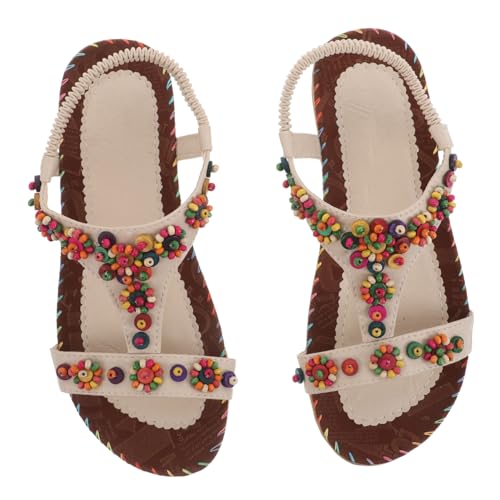 MUCKLILY 1 Paar Boho-sandalen: Flache Damensandalen Mit Knöchelriemen Und Perlenverzierung – Rutschfeste Strandschuhe, Leicht Und Zum Gehen (größe: 39) von MUCKLILY