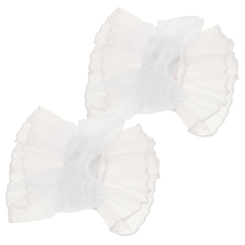 MUCKLILY Kurze Fingerlose Spitzenhandschuhe Tüll Handgelenkmanschette für Hochzeiten und Partys Atmungsaktive Rüschenmanschetten mit Schleife Elastisches Spitzenarmband für Frauen von MUCKLILY
