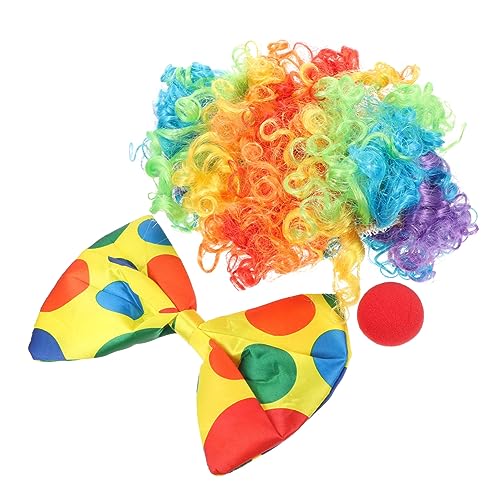 MUCKLILY 1 Satz Clown-outfit Lustiges Clownkostüm Zylinder Clown Clownnase Lockige Rote Perücke Regenbogen-clown-perücke Nase Des Zirkusclowns Rote Anzüge Rote Fliege Partybedarf Bunt Stoff von MUCKLILY