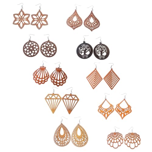 MUCKLILY 10paare Baumelnde Ohrringe Für Damen Tropfenohrringe Aus Holz Mit Afrikanischem Muster Hübsche Ohrschmuck Für Frauen Und Teenager-mädchen Statement-ohrringe Für Verschiedene Anläss von MUCKLILY