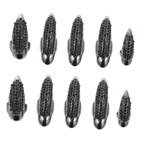 MUCKLILY 10 Stück Teiliges Katzenkrallen Fingernagelringe mit Strasssteinen aus Robustem Zinklegierung Verstellbar Halloween Kostüm Zubehör für Frauen und Mädchen Stilvolle Nagelkunst von MUCKLILY