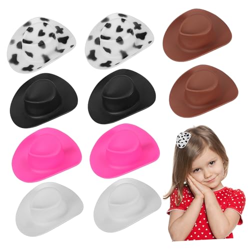 MUCKLILY 10 Stück Teiliges Mini Cowgirl Hut Haarspangen Kleine Cowboyhüte im Muster Braun Weiß Stabile Haarklammern für Damen Vielseitiges Western Haar Accessoire von MUCKLILY