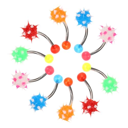 MUCKLILY 10 Stück Teiliges Silikon bauchnabelpiercing mit Weichen Fellkugeln Bunte Nabelringe für Damen Hautfreundlich und Modisch für Party Festival und Alltagsschmuck von MUCKLILY