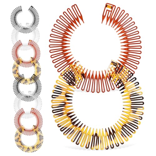 MUCKLILY 10 Stück Teiliges Voll Kreisförmiger Flexibler Stretch Haarkamm Haarbandhalter für Frauen Mädchen Dehnbarer Kunststoff Kamm mit Einfachem Bedienmechanismus Zufällige Farbe von MUCKLILY
