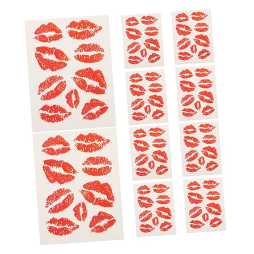 MUCKLILY 10 Stück Wasserdichte Rote Lippen Tattoos Gesicht und Körper Sticker Hautfreundlich Vielseitig für Valentinstag Hochzeit Halloween und Party Dekoration Einfach zu Entfernen von MUCKLILY