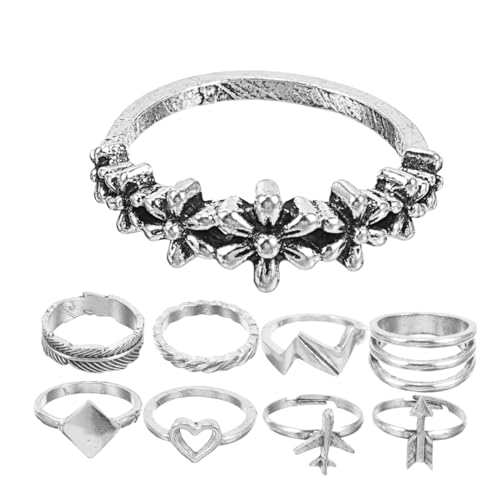 MUCKLILY 10 Teiliges Damen Fingerringe aus Metall Geometrische Verspielte Designs mit Herz Blume Muschel Welle Verstellbar Robust für Party Festival Alltagsschmuck von MUCKLILY