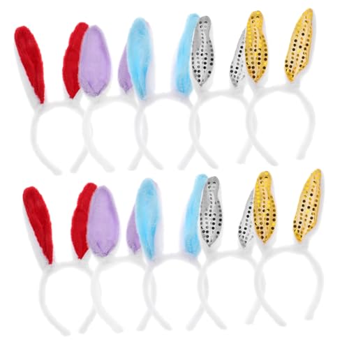 MUCKLILY 10stücke Teiliges Osterhasenohren Haarreif Plüsch Stirnbänder Mit Glitzer Für Mädchen Farbenfrohes Kostümzubehör Für Festivals Und Partys von MUCKLILY