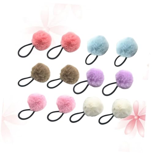 MUCKLILY 12 Stück Teiliges Haargummi mit Flauschigen Ball Dekoren Elastische Ponytail Halter für Mädchen Weiche Haarschmuck Ringe Geeignet für Alltag Partys und Festliche Anlässe Buntes von MUCKLILY