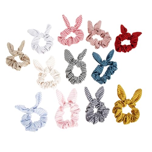 MUCKLILY 12 Stück Teiliges Kariertem Stoff haargummis mit Elastischem Schonendem Griff Niedliche Schleifen und Hasenohren Vielseitige Haarschmuck accessoires für Damen und Mädchen Geeignet von MUCKLILY