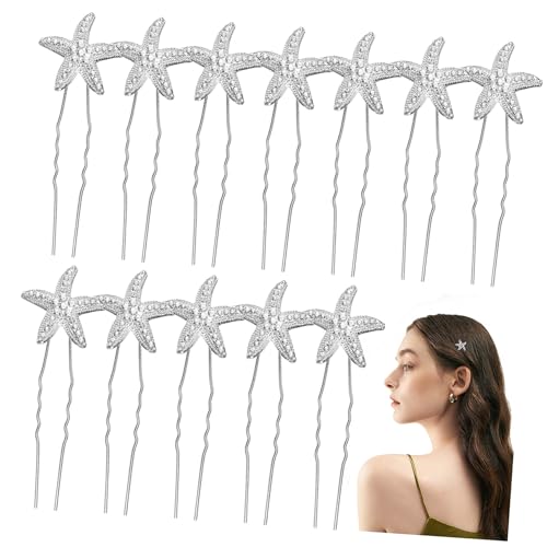 MUCKLILY 12 Stück Teiliges U-förmige Strass Haarnadeln mit Sternmotiv Metall Hochzeits Haarschmuck für Braut Brautjungfern und Mädchen Leichte Langlebige Haarspangen für Festliche Frisuren von MUCKLILY