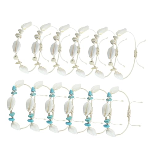 MUCKLILY 12 Stück Teiliges Verstellbares Armband aus Handgewebten Muscheln Boho Fußkettchen für Frauen Strand Schmuck mit Natürlichem Shell Anhänger Geschenkidee für Polterabend und von MUCKLILY