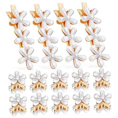 MUCKLILY 14 Stück Teiliges Haarspangen Damen mit Künstlichen Perlen in Blumenform Kleine Haarklammern und Stirnfransen Clips Stilvolle Haarschmuck Accessoires für Frauen und Mädchen von MUCKLILY