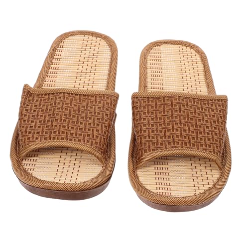 MUCKLILY 1Paar Rattan Hausschuhe für Sommer Flache Atmungsaktive Sandalen mit Bambussohle Zuhause Strand Freizeit Herren Damen Tägliche Nutzung von MUCKLILY