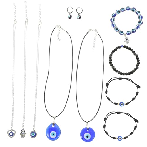MUCKLILY 1Satz Evil Eye Schmuckset Teilig für Damen Herren Halskette Armbänder Ohrringe mit Bösem Blick Anhängern Robustem Glasmaterial Perfektes von MUCKLILY