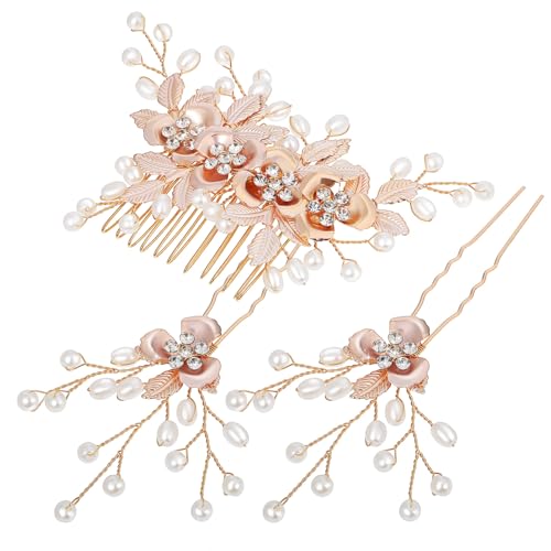 MUCKLILY 1Satz Haarkamm mit Perlen und Blüten Teiliges Haarschmuck für Damen Haarspangen und Klammern für Formelle und Lässige Anlässe Einfach zu Verwenden und Langlebig von MUCKLILY