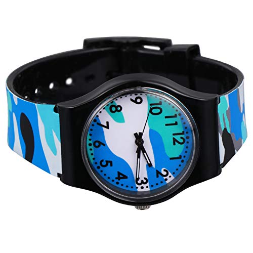 MUCKLILY Kinderuhr Cartoon Stil Armbanduhr Für Jungen Und Mädchen Camouflage Design Langlebig Lernuhr Für Schule Und Reisen Bequemes Pvc-armband von MUCKLILY
