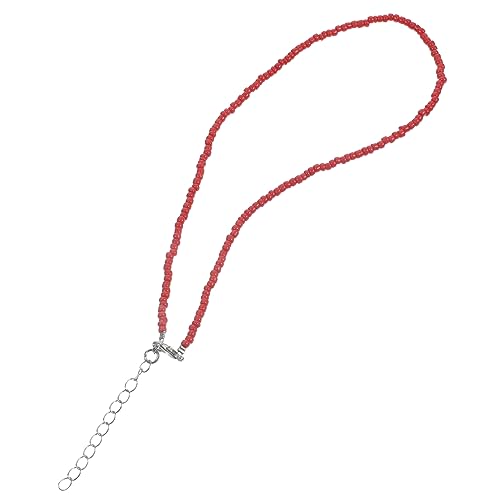 MUCKLILY 1Stück Damen Halskette Farbigen Reisperlen Schlichtes Design Lange Kette Eleganter Modeschmuck für Strandpartys Hochzeiten Besondere Anlässe Rot von MUCKLILY
