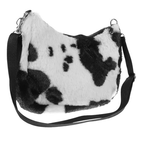 MUCKLILY 1Stück Damen Schultertasche Plüsch mit Kuhdruck Achselhöhlentasche für Alltag Reisen Einkaufen für Smartphone Geldbörse Kosmetik und Essentials von MUCKLILY